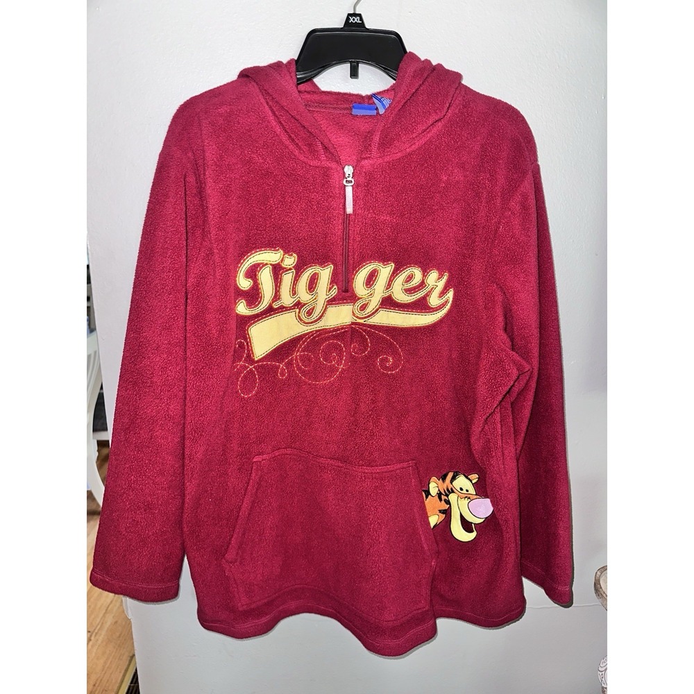 Disney Womens Tigger Red 1/4 Zip Hooded Front Pocket Pullover Size 2XL XXL‎